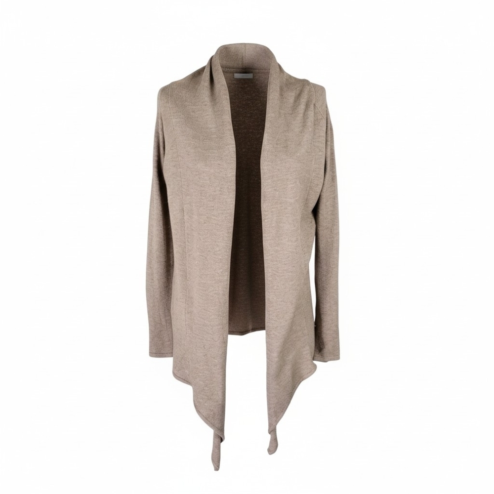 Zara Knit Cardigan Women Size S Oatmeal Asymmetrical Open Front Long Sleeve Soft